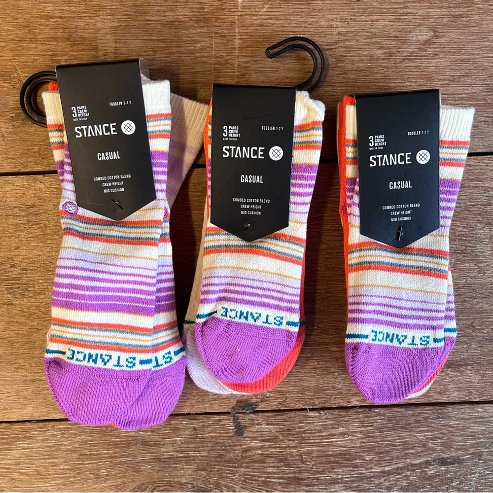 Stance Vibrant Striped Socks Bundle . Purple, Orange, White